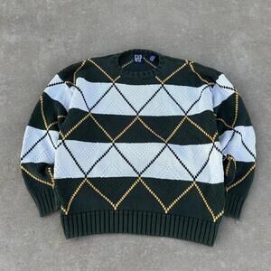 Vintage Gap Knit Earth Tone Argyle Grandpa Pullover Sweater L/XL